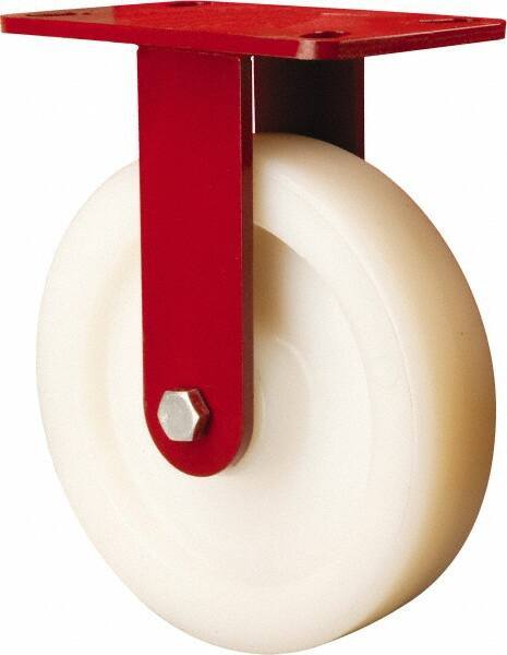 Hamilton - 8" Diam x 2" Wide x 9-3/4" OAH Top Plate Mount Rigid Caster - Nylon, 1,100 Lb Capacity, Sealed Precision Ball Bearing, 4-1/2 x 6-1/2" Plate - Benchmark Tooling