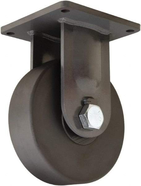 Hamilton - 10" Diam x 3" Wide x 13" OAH Top Plate Mount Rigid Caster - Nylon, 8,200 Lb Capacity, Precision Roller Ball Bearing, 8-1/2 x 8-1/2" Plate - Benchmark Tooling