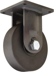 Hamilton - 10" Diam x 3" Wide x 13" OAH Top Plate Mount Rigid Caster - Nylon, 8,200 Lb Capacity, Precision Roller Ball Bearing, 8-1/2 x 8-1/2" Plate - Benchmark Tooling