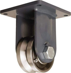 Hamilton - 6" Diam x 3" Wide, Forged Steel Rigid Caster - 4,500 Lb Capacity, Top Plate Mount, 8-1/2" x 8-1/2" Plate, Straight Roller Bearing - Benchmark Tooling