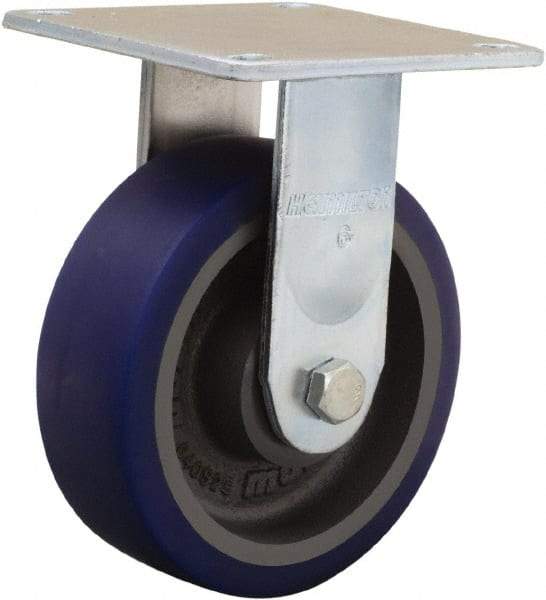 Hamilton - 6" Diam x 2" Wide x 7-1/2" OAH Top Plate Mount Rigid Caster - Polyurethane Mold onto Cast Iron Center, 900 Lb Capacity, Sealed Precision Ball Bearing, 5 x 5-1/2" Plate - Benchmark Tooling