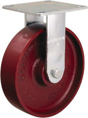 Hamilton - 8" Diam x 2" Wide x 9-1/2" OAH Top Plate Mount Rigid Caster - Cast Iron, 900 Lb Capacity, Sealed Precision Ball Bearing, 5 x 5-1/2" Plate - Benchmark Tooling