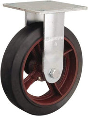 Hamilton - 8" Diam x 2" Wide x 9-1/2" OAH Top Plate Mount Rigid Caster - Rubber Mold on Cast Iron, 500 Lb Capacity, Straight Roller Bearing, 5 x 5-1/2" Plate - Benchmark Tooling