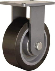 Hamilton - 8" Diam x 3" Wide x 10-1/2" OAH Top Plate Mount Rigid Caster - Polyurethane Mold on Forged Steel, 4,500 Lb Capacity, Precision Ball Bearing, 5-1/4 x 7-1/4" Plate - Benchmark Tooling