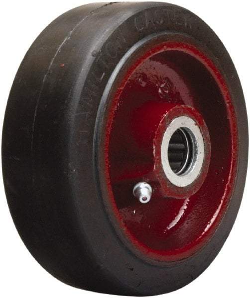 Hamilton - 5 Inch Diameter x 2 Inch Wide, Rubber on Cast Iron Caster Wheel - 350 Lb. Capacity, 2-1/4 Inch Hub Length, 5/8 Inch Axle Diameter, Straight Roller Bearing - Benchmark Tooling
