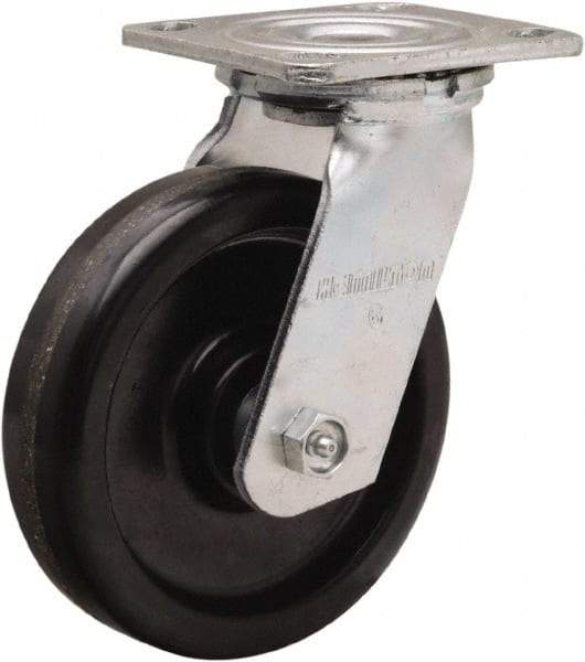 Hamilton - 6" Diam x 1-1/2" Wide x 7-1/2" OAH Top Plate Mount Swivel Caster - Phenolic, 550 Lb Capacity, Straight Roller Bearing, 4 x 4-1/2" Plate - Benchmark Tooling
