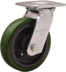Hamilton - 6" Diam x 1-1/2" Wide x 7-1/2" OAH Top Plate Mount Swivel Caster - Polyurethane Mold onto Cast Iron Center, 550 Lb Capacity, Straight Roller Bearing, 4 x 4-1/2" Plate - Benchmark Tooling