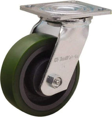 Hamilton - 5" Diam x 1-1/2" Wide x 6-1/8" OAH Top Plate Mount Swivel Caster - Polyurethane Mold onto Cast Iron Center, 550 Lb Capacity, Straight Roller Bearing, 4 x 4-1/2" Plate - Benchmark Tooling