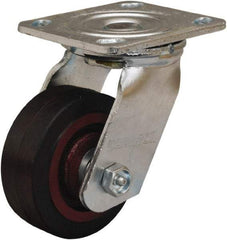 Hamilton - 4" Diam x 1-1/2" Wide x 5-5/8" OAH Top Plate Mount Swivel Caster - Rubber Mold on Cast Iron, 200 Lb Capacity, Straight Roller Bearing, 4 x 4-1/2" Plate - Benchmark Tooling