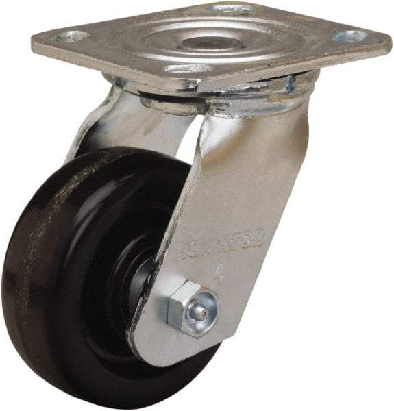 Hamilton - 4" Diam x 1-1/2" Wide x 5-5/8" OAH Top Plate Mount Swivel Caster - Phenolic, 550 Lb Capacity, Straight Roller Bearing, 4 x 4-1/2" Plate - Benchmark Tooling