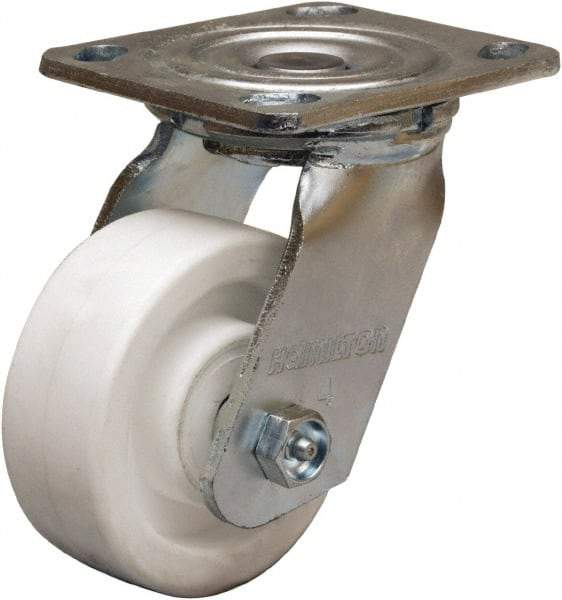 Hamilton - 4" Diam x 1-1/2" Wide x 5-5/8" OAH Top Plate Mount Swivel Caster - Polyolefin, 400 Lb Capacity, Delrin Bearing, 4 x 4-1/2" Plate - Benchmark Tooling