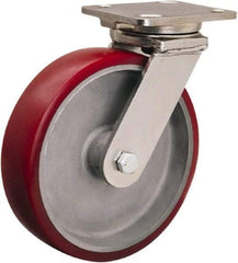 Hamilton - 8" Diam x 2" Wide x 9-1/2" OAH Top Plate Mount Swivel Caster - Polyolefin, 900 Lb Capacity, Delrin Bearing, 4 x 5" Plate - Benchmark Tooling
