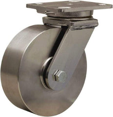 Hamilton - 6" Diam x 2" Wide x 7-1/2" OAH Top Plate Mount Swivel Caster - Forged Steel, 1,200 Lb Capacity, Stainless Steel Double Shielded Precision Ball Bearing, 4 x 5" Plate - Benchmark Tooling