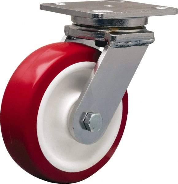 Hamilton - 6" Diam x 2" Wide x 7-1/2" OAH Top Plate Mount Swivel Caster - Polyurethane Mold on Polypropylene, 1,000 Lb Capacity, Delrin Bearing, 4 x 5" Plate - Benchmark Tooling