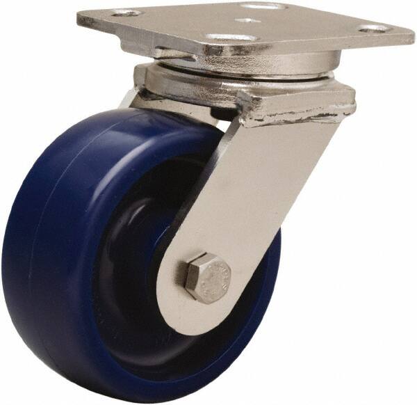 Hamilton - 5" Diam x 2" Wide x 6-1/2" OAH Top Plate Mount Swivel Caster - Polyurethane, 900 Lb Capacity, Delrin Bearing, 4 x 5" Plate - Benchmark Tooling