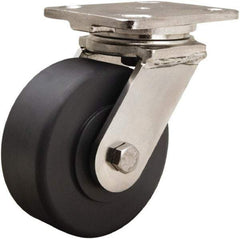 Hamilton - 5" Diam x 2" Wide x 6-1/2" OAH Top Plate Mount Swivel Caster - Nylon, 1,600 Lb Capacity, Stainless Steel Double Shielded Precision Ball Bearing, 4 x 5" Plate - Benchmark Tooling