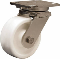 Hamilton - 5" Diam x 2" Wide x 6-1/2" OAH Top Plate Mount Swivel Caster - Polyolefin, 650 Lb Capacity, Delrin Bearing, 4 x 5" Plate - Benchmark Tooling