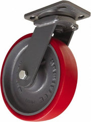 Hamilton - 8" Diam x 2" Wide x 9-1/2" OAH Top Plate Mount Swivel Caster - Polyurethane Mold onto Cast Iron Center, 1,800 Lb Capacity, Sealed Precision Ball Bearing, 4 x 5" Plate - Benchmark Tooling