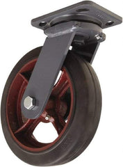 Hamilton - 8" Diam x 2" Wide x 9-1/2" OAH Top Plate Mount Swivel Caster - Rubber Mold on Cast Iron, 500 Lb Capacity, Straight Roller Bearing, 4 x 5" Plate - Benchmark Tooling