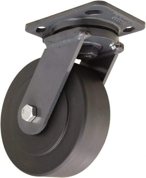 Hamilton - 6" Diam x 2" Wide x 7-1/2" OAH Top Plate Mount Swivel Caster - Nylon, 2,000 Lb Capacity, Sealed Precision Ball Bearing, 4 x 5" Plate - Benchmark Tooling