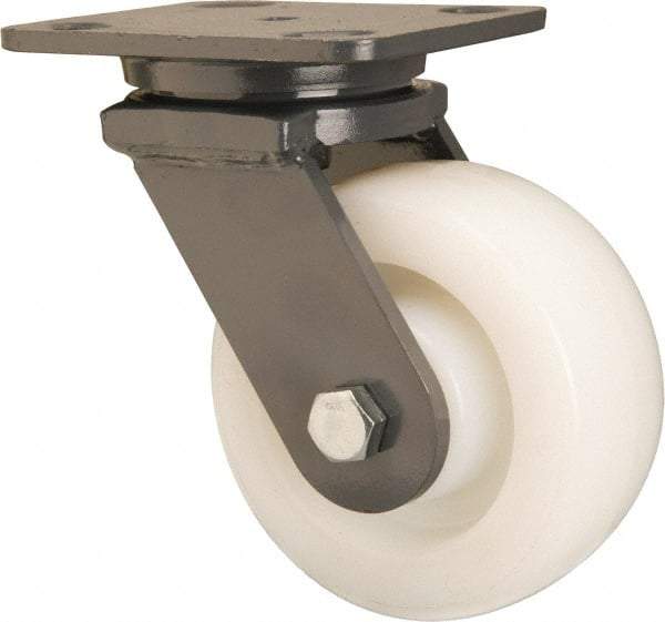 Hamilton - 5" Diam x 2" Wide x 6-1/2" OAH Top Plate Mount Swivel Caster - Nylon, Sealed Precision Ball Bearing, 4 x 5" Plate - Benchmark Tooling
