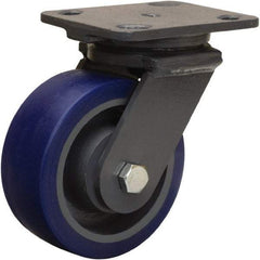 Hamilton - 5" Diam x 2" Wide x 6-1/2" OAH Top Plate Mount Swivel Caster - Polyurethane Mold onto Cast Iron Center, 840 Lb Capacity, Sealed Precision Ball Bearing, 4 x 5" Plate - Benchmark Tooling