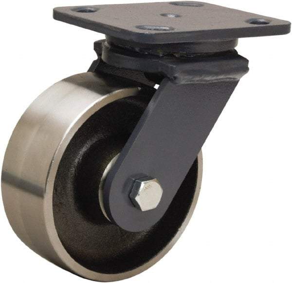 Hamilton - 5" Diam x 2" Wide x 6-1/2" OAH Top Plate Mount Swivel Caster - Forged Steel, 2,000 Lb Capacity, Sealed Precision Ball Bearing, 4 x 5" Plate - Benchmark Tooling