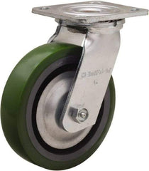 Hamilton - 6" Diam x 1-1/2" Wide x 7-1/2" OAH Top Plate Mount Swivel Caster - Polyurethane Mold onto Cast Iron Center, 850 Lb Capacity, Straight Roller Bearing, 4 x 4-1/2" Plate - Benchmark Tooling