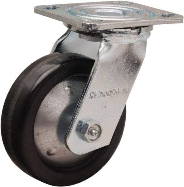 Hamilton - 5" Diam x 1-1/2" Wide x 6-1/2" OAH Top Plate Mount Swivel Caster - Phenolic, 600 Lb Capacity, Straight Roller Bearing, 4 x 4-1/2" Plate - Benchmark Tooling