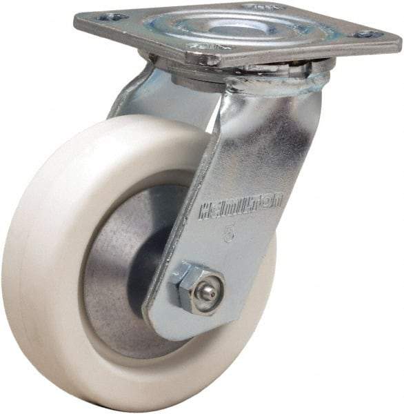 Hamilton - 5" Diam x 1-1/2" Wide x 6-1/2" OAH Top Plate Mount Swivel Caster - Polyolefin, 400 Lb Capacity, Delrin Bearing, 4 x 4-1/2" Plate - Benchmark Tooling