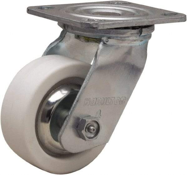 Hamilton - 4" Diam x 1-1/2" Wide x 5-5/8" OAH Top Plate Mount Swivel Caster - Polyolefin, 350 Lb Capacity, Delrin Bearing, 4 x 4-1/2" Plate - Benchmark Tooling