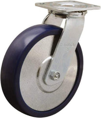 Hamilton - 8" Diam x 2" Wide x 9-1/2" OAH Top Plate Mount Swivel Caster - Polyurethane, 900 Lb Capacity, Sealed Precision Ball Bearing, 4 x 4-1/2" Plate - Benchmark Tooling