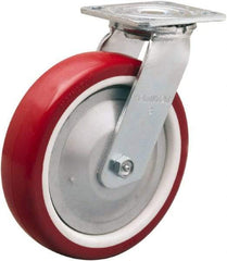 Hamilton - 8" Diam x 2" Wide x 9-1/2" OAH Top Plate Mount Swivel Caster - Polyurethane Mold on Polypropylene, 900 Lb Capacity, Straight Roller Bearing, 4 x 4-1/2" Plate - Benchmark Tooling