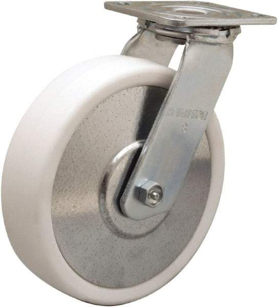 Hamilton - 8" Diam x 2" Wide x 9-1/2" OAH Top Plate Mount Swivel Caster - Polyolefin, 900 Lb Capacity, Delrin Bearing, 4 x 4-1/2" Plate - Benchmark Tooling