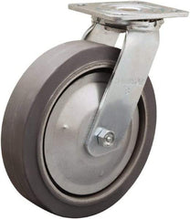 Hamilton - 8" Diam x 2" Wide x 9-1/2" OAH Top Plate Mount Swivel Caster - Rubber Mold on Aluminum, 500 Lb Capacity, Straight Roller Bearing, 4 x 4-1/2" Plate - Benchmark Tooling