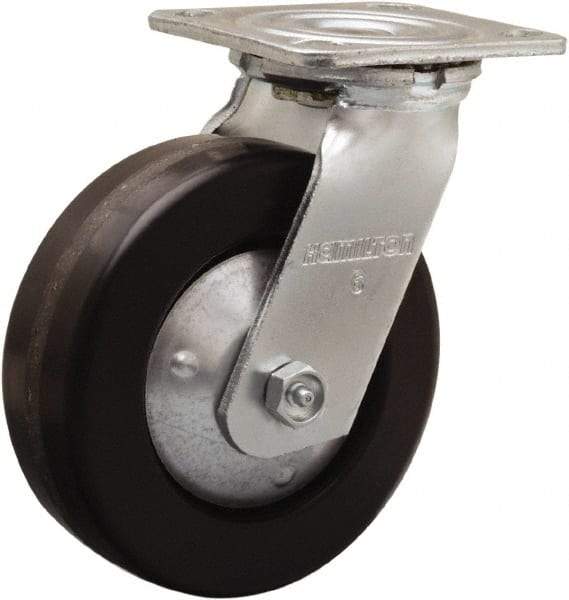 Hamilton - 6" Diam x 2" Wide x 7-1/2" OAH Top Plate Mount Swivel Caster - Phenolic, 900 Lb Capacity, Straight Roller Bearing, 4 x 4-1/2" Plate - Benchmark Tooling