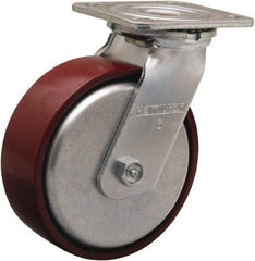 Hamilton - 6" Diam x 2" Wide x 7-1/2" OAH Top Plate Mount Swivel Caster - Cast Iron, 800 Lb Capacity, Sealed Precision Ball Bearing, 4 x 4-1/2" Plate - Benchmark Tooling