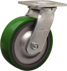 Hamilton - 6" Diam x 2" Wide x 7-1/2" OAH Top Plate Mount Swivel Caster - Polyurethane Mold onto Cast Iron Center, 900 Lb Capacity, Sealed Precision Ball Bearing, 4 x 4-1/2" Plate - Benchmark Tooling