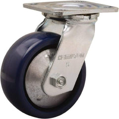 Hamilton - 5" Diam x 2" Wide x 6-1/2" OAH Top Plate Mount Swivel Caster - Polyurethane, 900 Lb Capacity, Sealed Precision Ball Bearing, 4 x 4-1/2" Plate - Benchmark Tooling