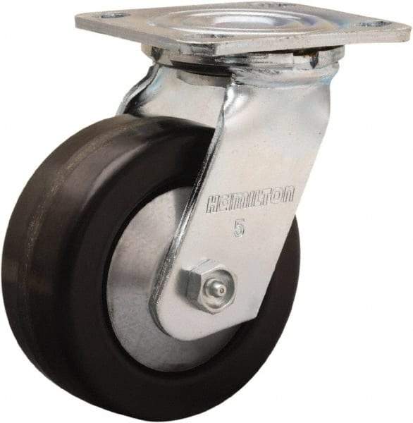 Hamilton - 5" Diam x 2" Wide x 6-1/2" OAH Top Plate Mount Swivel Caster - Phenolic, 900 Lb Capacity, Straight Roller Bearing, 4 x 4-1/2" Plate - Benchmark Tooling