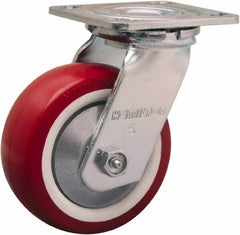 Hamilton - 5" Diam x 2" Wide x 6-1/2" OAH Top Plate Mount Swivel Caster - Polyurethane Mold on Polypropylene, 900 Lb Capacity, Straight Roller Bearing, 4 x 4-1/2" Plate - Benchmark Tooling