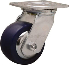 Hamilton - 4" Diam x 2" Wide x 5-5/8" OAH Top Plate Mount Swivel Caster - Polyurethane, 750 Lb Capacity, Straight Roller Bearing, 4 x 4-1/2" Plate - Benchmark Tooling