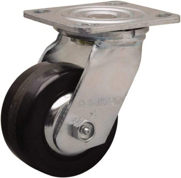 Hamilton - 4" Diam x 2" Wide x 5-5/8" OAH Top Plate Mount Swivel Caster - Phenolic, 800 Lb Capacity, Straight Roller Bearing, 4 x 4-1/2" Plate - Benchmark Tooling