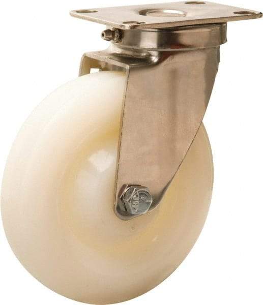 Hamilton - 5" Diam x 1-1/4" Wide x 6-1/4" OAH Top Plate Mount Swivel Caster - Nylon, 325 Lb Capacity, Plain Bore Bearing, 2-3/8 x 3-5/8" Plate - Benchmark Tooling