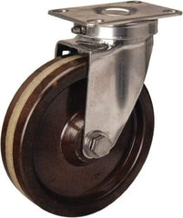Hamilton - 5" Diam x 1-1/4" Wide x 6-1/4" OAH Top Plate Mount Swivel Caster - Phenolic, 300 Lb Capacity, Plain Bore Bearing, 2-3/8 x 3-5/8" Plate - Benchmark Tooling