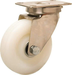 Hamilton - 4" Diam x 1-1/4" Wide x 5-1/8" OAH Top Plate Mount Swivel Caster - Nylon, 325 Lb Capacity, Plain Bore Bearing, 2-3/8 x 3-5/8" Plate - Benchmark Tooling