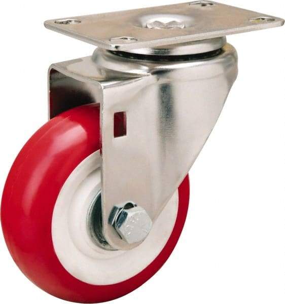 Hamilton - 3-1/2" Diam x 1-3/8" Wide x 4-7/8" OAH Top Plate Mount Swivel Caster - Polyurethane Mold on Polypropylene, 325 Lb Capacity, Delrin Bearing, 2-3/8 x 3-5/8" Plate - Benchmark Tooling