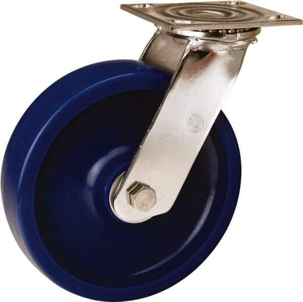 Hamilton - 8" Diam x 2" Wide x 9-1/2" OAH Top Plate Mount Swivel Caster - Polyurethane, 800 Lb Capacity, Delrin Bearing, 3-3/4 x 4-1/2" Plate - Benchmark Tooling