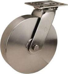 Hamilton - 8" Diam x 2" Wide x 9-1/2" OAH Top Plate Mount Swivel Caster - Forged Steel, 800 Lb Capacity, Delrin Bearing, 3-3/4 x 4-1/2" Plate - Benchmark Tooling