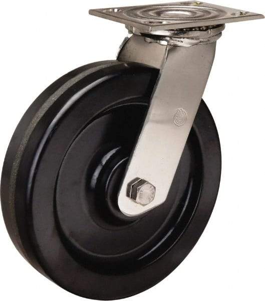 Hamilton - 8" Diam x 2" Wide x 9-1/2" OAH Top Plate Mount Swivel Caster - Phenolic, 800 Lb Capacity, Delrin Bearing, 3-3/4 x 4-1/2" Plate - Benchmark Tooling